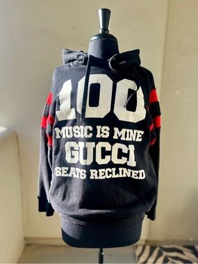 ❌SOLD❌GUCCI 100 Music Is Mine Hoodie Black Red Stripe XXS Fits L